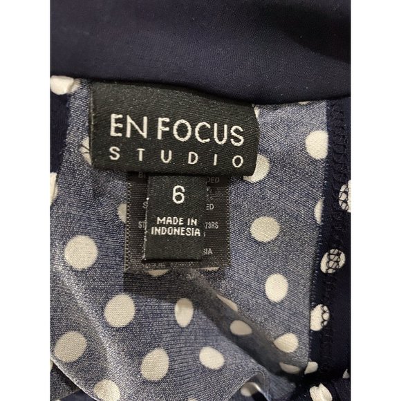 Navy Blue White Polka Dot Women's Dress Size 4 Sleeveless Career En Focus Studio - Picture 8 of 8